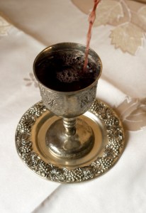 Kiddush cup and wine